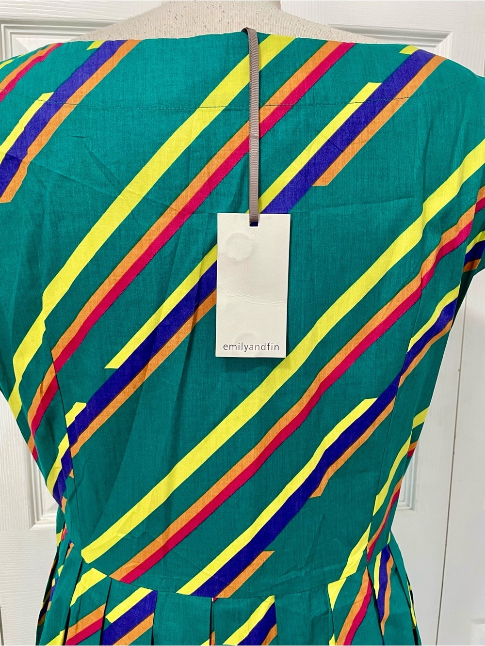 New Emily and Fin Green Striped Fit and Flair Midi Dress - Picture 5 of 9